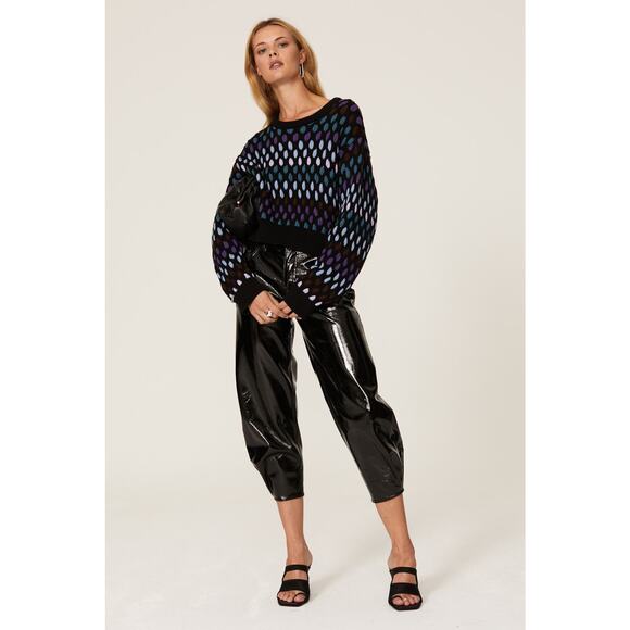 KOCHÉ Black Blue Purple Cotton Wool Blend Polka Dot Pattern Cropped Sweater M - Picture 1 of 16